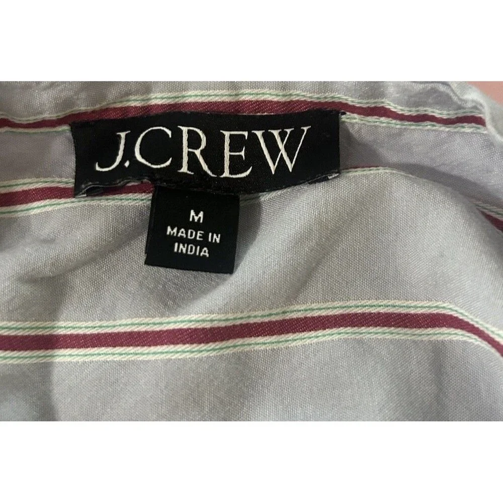 J.Crew Striped Women M  V-Neck Tie Top Light Blue Cotton-Blend Dobby Preppy